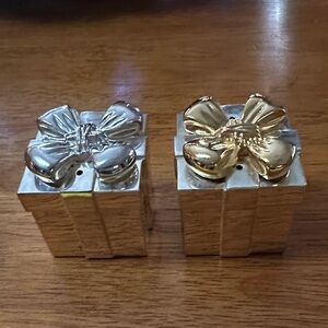 Vintage Silver and Gold Gift Box Salt and Pepper Shakers by Godinger